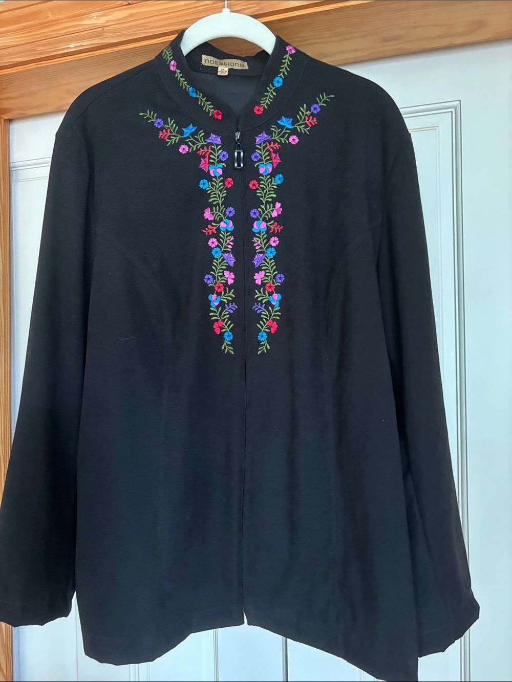 Notations Black Tunic Top with Multicolor Floral Embroidery